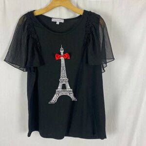 Sweet‎ Violet Black Eiffel Tower Short Sleeve Top Women's 2X